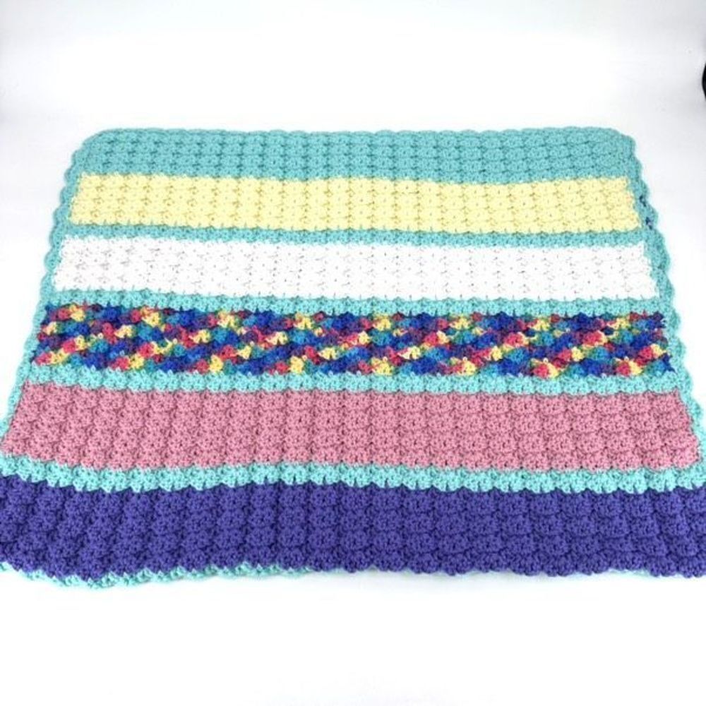 Vintage handmade afghan sofa couch throw blanket lapghan lap blanket baby rainbo - Picture 4 of 7
